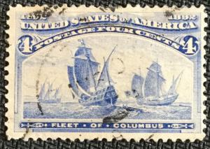 US #233 Used Single Columbian Exposition Fleet of Ships SCV $9.00