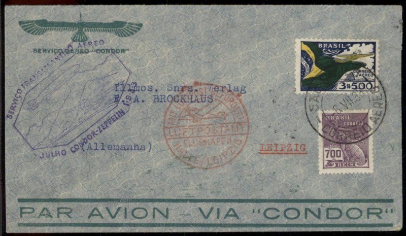 Brazil 1933 Graf Zeppelin Germany Si220A 3.SAF Cover 97430