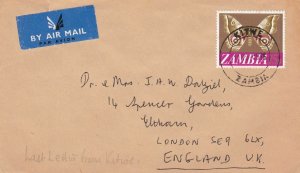 ZAMBIA Nov 1976 KITWE Cancel Air Mail Label Butterfly Stamp Cover to UK Rf 46498