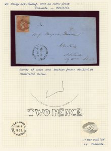 South Australia 2p Queen Victoria Sc# 6b, SG# 7 Orange-Red Used On Letter Front⚡