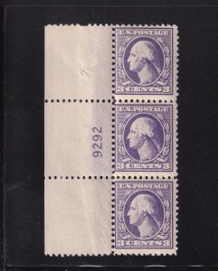 1918 Sc 530 3c purple MNH OG plate number strip of 3 (plate block CV $55) (B7