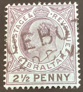 Gibraltar #54 2 1/2 penny violet & black on blue paper Edward VII 1907