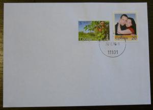 SERBIA-PERSONALIZED-PERSONAL STAMP ON COVER RR! yugoslavia girl boy fruit J59