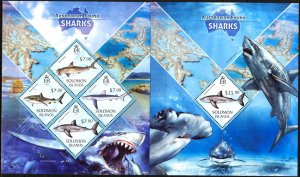 Solomon Islands 2013 Marine Life Sharks sheet + S/S MNH