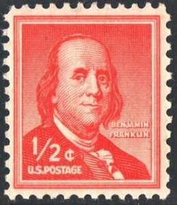 SC#1030 1/2¢ Benjamin Franklin Single (1955) MNH