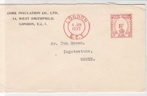 England 1937 Cork Insulation Co Ltd London EC1 Cancel Meter Mail Cover Ref 31830