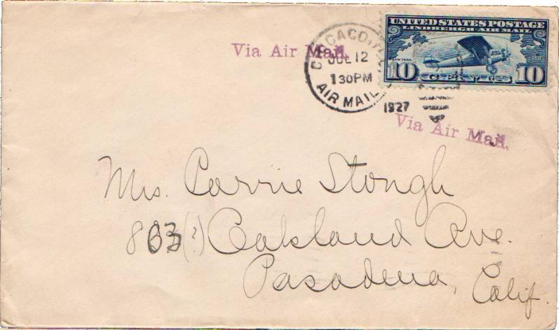 United States Illinois Chicago Air Mail 1927 numeral duplex  10c Lindbergh Ai...