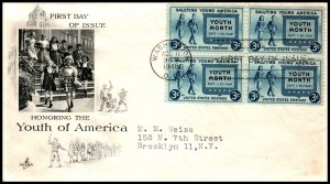 US 963 Youth Block of Four Artcraft Typed FDC