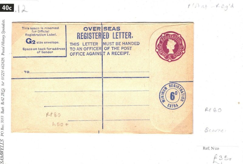 GB QEII Unused Registered Postal Stationery RPFIO FORCES RP80 Military 40c.12