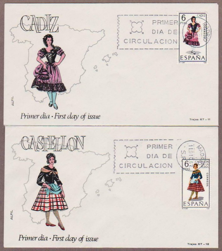 Spain # 1396 - # 1403 , 1967 Regional Costumes on 8 FDCs - I Combine S/H