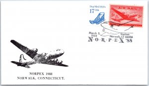 US SPECIAL EVENT AND PICTORIAL CANCEL COVER AIRMAIL AT NORPEX NORWALK CT 1988