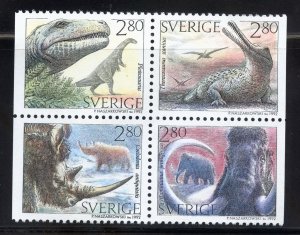 Sweden 1967-72 MNH, Dinosaur Block of 4 from 1992.