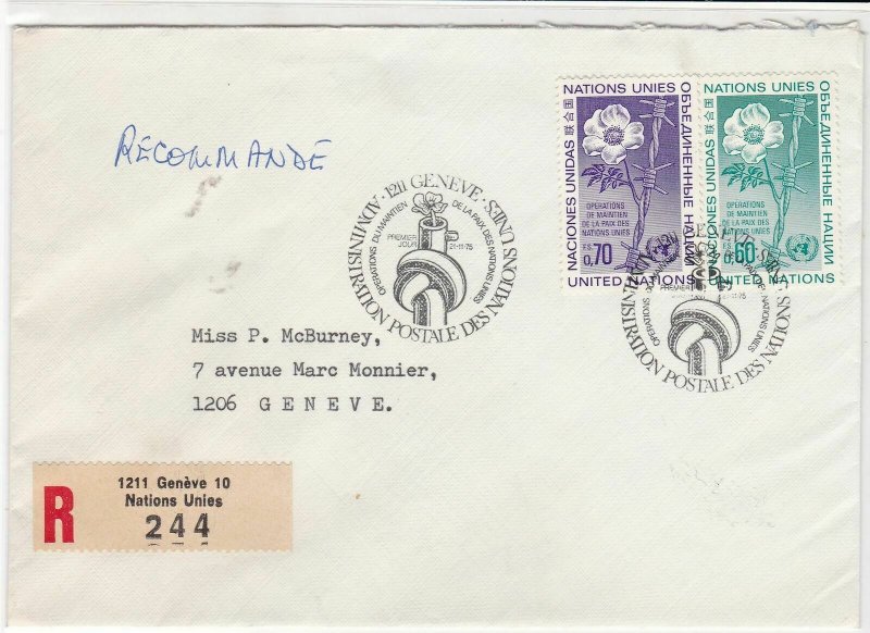 Geneva United Nations 1975 Registered stamps cover ref 21705