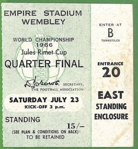 P1023 - 1966 World FOOTBALL Championship GAME TICKET England Argentina - RARE!-
