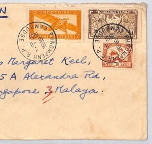 France Cols INDOCHINA Cover CAMBODIA Air *KEPPEL HARBOUR*CDS 1951 SINGAPORE YF27