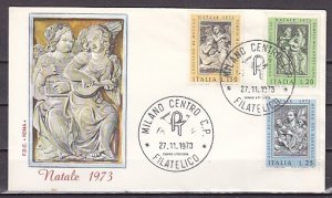 Italy, Scott cat. 1131-1133. Christmas issue. Musician shown. First day cover.