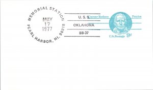 PEARL HARBOR MEMORIAL STATION U.S.S. OKLAHOMA BB-37 GRAVEYARD HAWAII POSTAL CARD