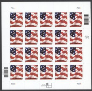 2002 US Scott #3621 US Flag, Sheet of 20 MNH