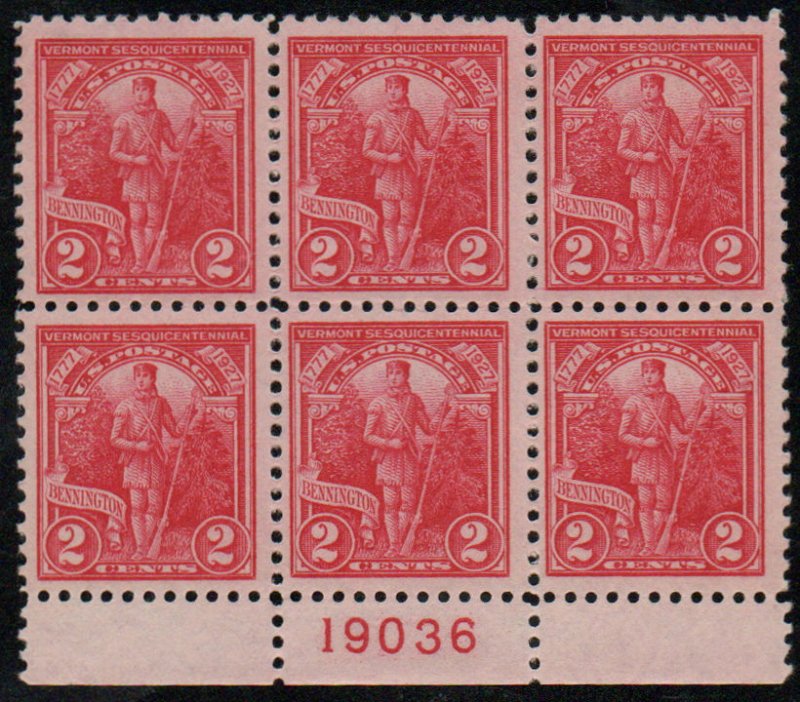 USA #643 VF OG NH, Plate Block of 6, rich color! SELECT! Retail $45