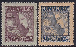 Poland 1927 Sc B26-B27 Surtax to Educational Societies Semi-Postal Stamp MH