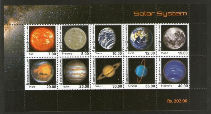 Sri Lanka 2014 Solar System Space Moon Sun Earth Planet Universe M/s MNH # 6134