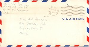 United States Korean War Soldier's Free Mail 1953 U.S. Navy Br. 14009, Marine...