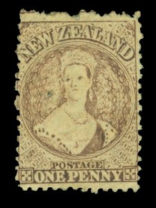 NEW ZEALAND 1871  Queen Victoria  1p brown- worn print -  Scott # 39 mint MH