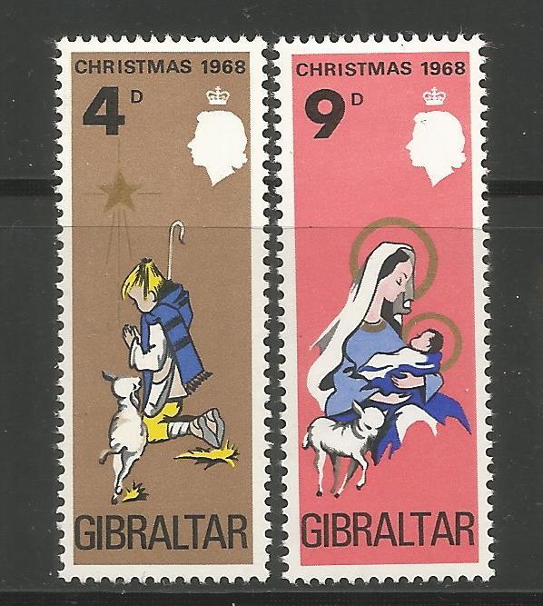 GIBRALTAR,217-218, MINT HINGED, CHRISTMAS 1968