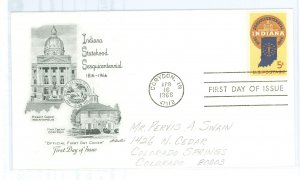 US 1308 1966 Indiana Statehood, addressed. FDC