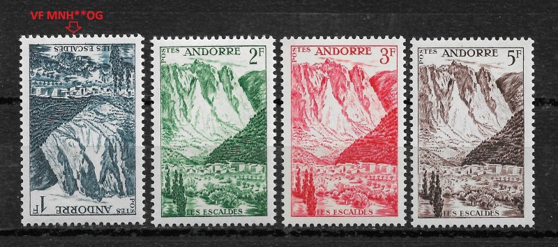 French Andorra 1955, Scott # 124-127,MvLH*OG / 1fr VF MNH**OG