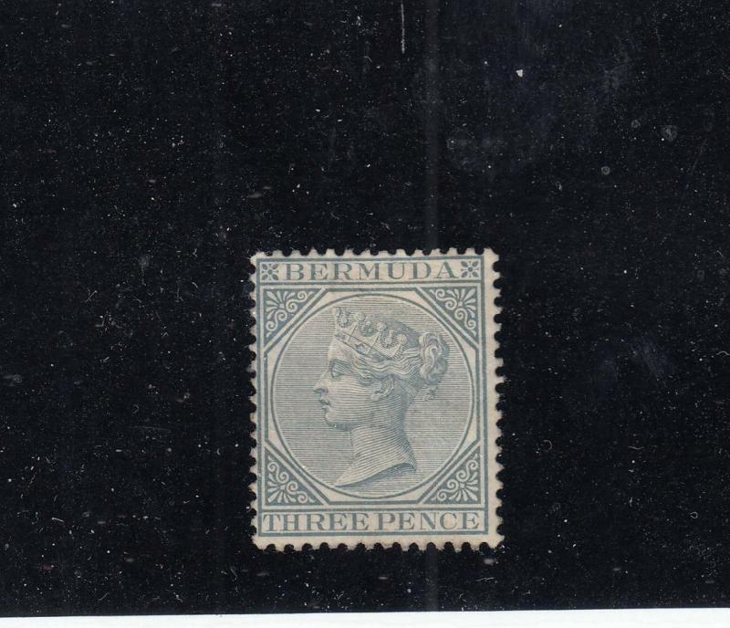 BERMUDA # 23 FVF-MNGH 3p 1886 QUEEN VICTORIA / GRAY CAT VALUE $28