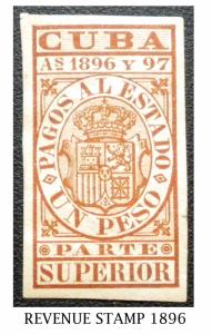 SPAIN & COLONIES - COLONIAL PERIOD - 1896. REVENUE  RARE STAMP.