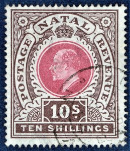 [sto726] SOUTH AFRICA NATAL 1902 SG141 10/- Postage & Revenue used. cv:£50