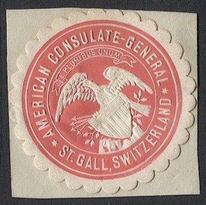 US American Consulate General Seal from St Gall, Switzerland on piece