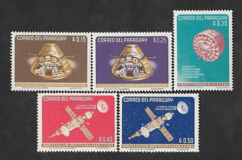 SE)1966 PARAGUAY, FROM THE SPACE SERIES, APOLLO CAPSULE AND SATELLITES, 5 MINT S