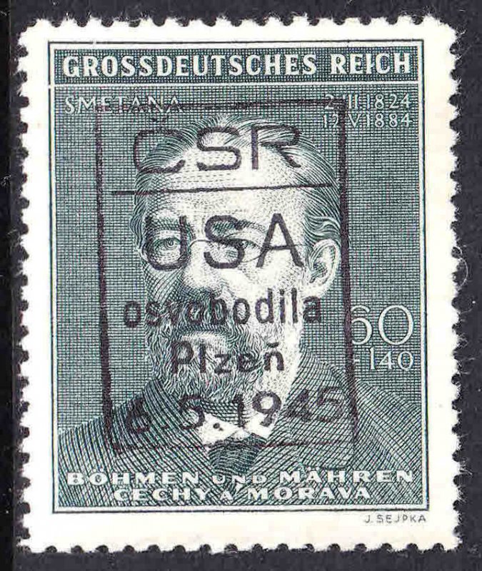 BOHEMIA & MORAVIA B27 CSR USA PLZEN 1945 OVERPRINT OG NH U/M VF BEAUTIFUL GUM