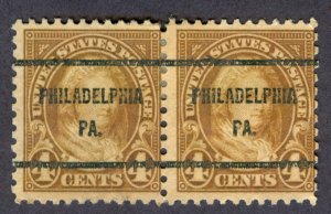 US Scott 636 Pair Used Hinged VG Precancel Philadelphia, PA