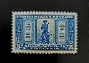1925 5c Lexington-Concord, The Minute Man, Dark Blue Scott 619 Mint F/VF NH