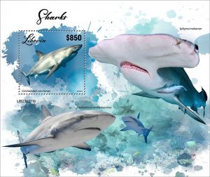 LIBERIA- 2023 - Sharks - Perf Souv Sheet - Mint Never Hinged