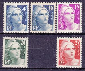 FRANCE  548-52 MINT OG 1945-46 MARIANNE DEFINITIVES