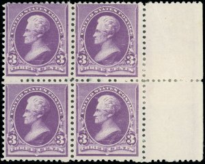 US SCOTT #221 MINT BLK/4, 1 NH, 3 Hinged, SCV $370, VIVID COLOR! Very Pretty!