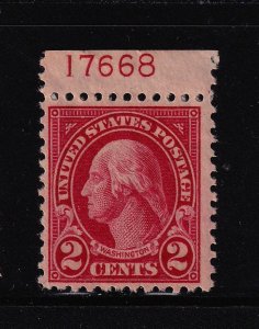 1923 Washington 2c carmine Sc 554 MNH top plate number single CV $15 (T33