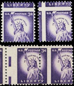 1035, Mint NH 3¢ Large Misperf Errors - Nice Lot of Three - Stuart Katz