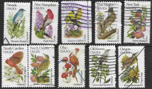 US #1980-89 used.group of 10.  State Birds and Flowers.  Nice.