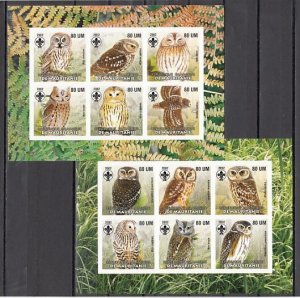 Mauritania, 2002 Cinderella issue. Owls #1 on 2 IMPERF sheets.