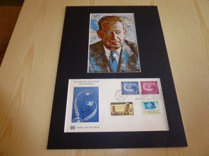 Dag Hammarskjold UN Art Postcard and FDC mount matte size A4