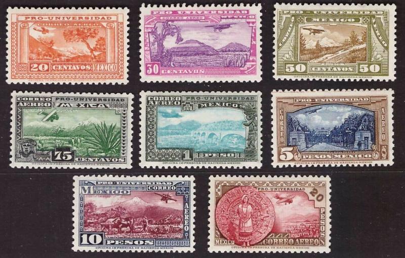 Mexico 1934 University Airmail set 20c-20P. MNH Sc C54-61 (cert. Caffaz)   -CC93