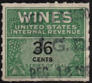 RE135 36¢ Wine Revenue Stamp (1942) Used