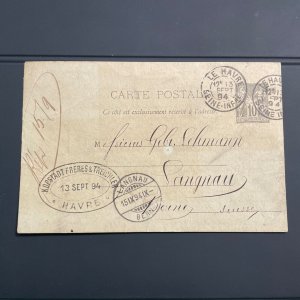 France Postal Card To Switzerland, 13 Sept 1894 Nice Markings 