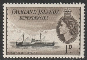 Falkland Islands Deps Scott 1L20 - SG G27, 1954 Ships 1d MH*